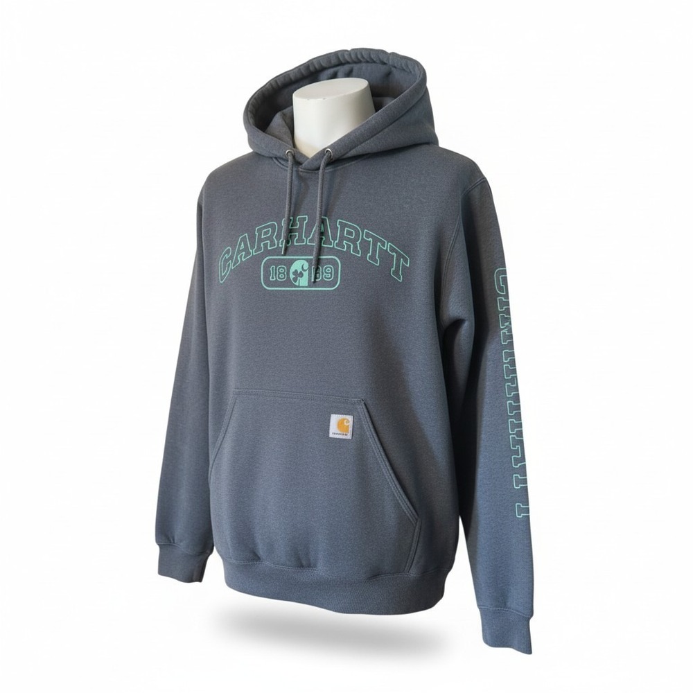 Carhartt‎ Mens Loose Fit Graphic Hoodie Charcoal Grey Mint Green Small 1889 Logo